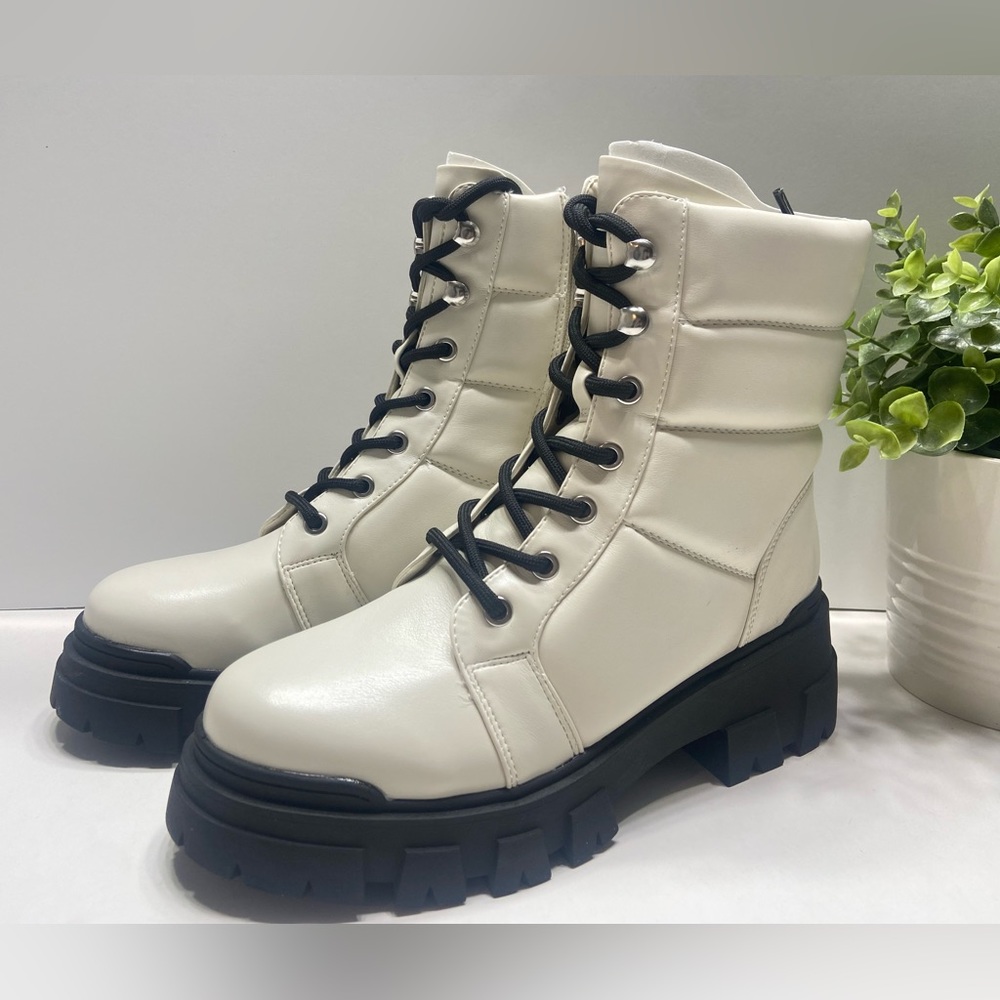 Marc Fisher Cream Ankle Boots with Black Laces